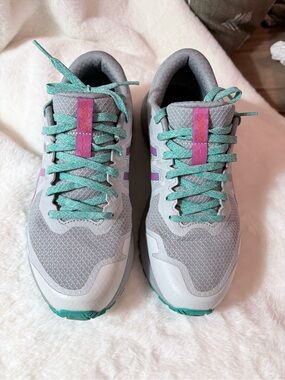 ASICS Gray Teal Athletic Sneakers with Pink Tongue Accent